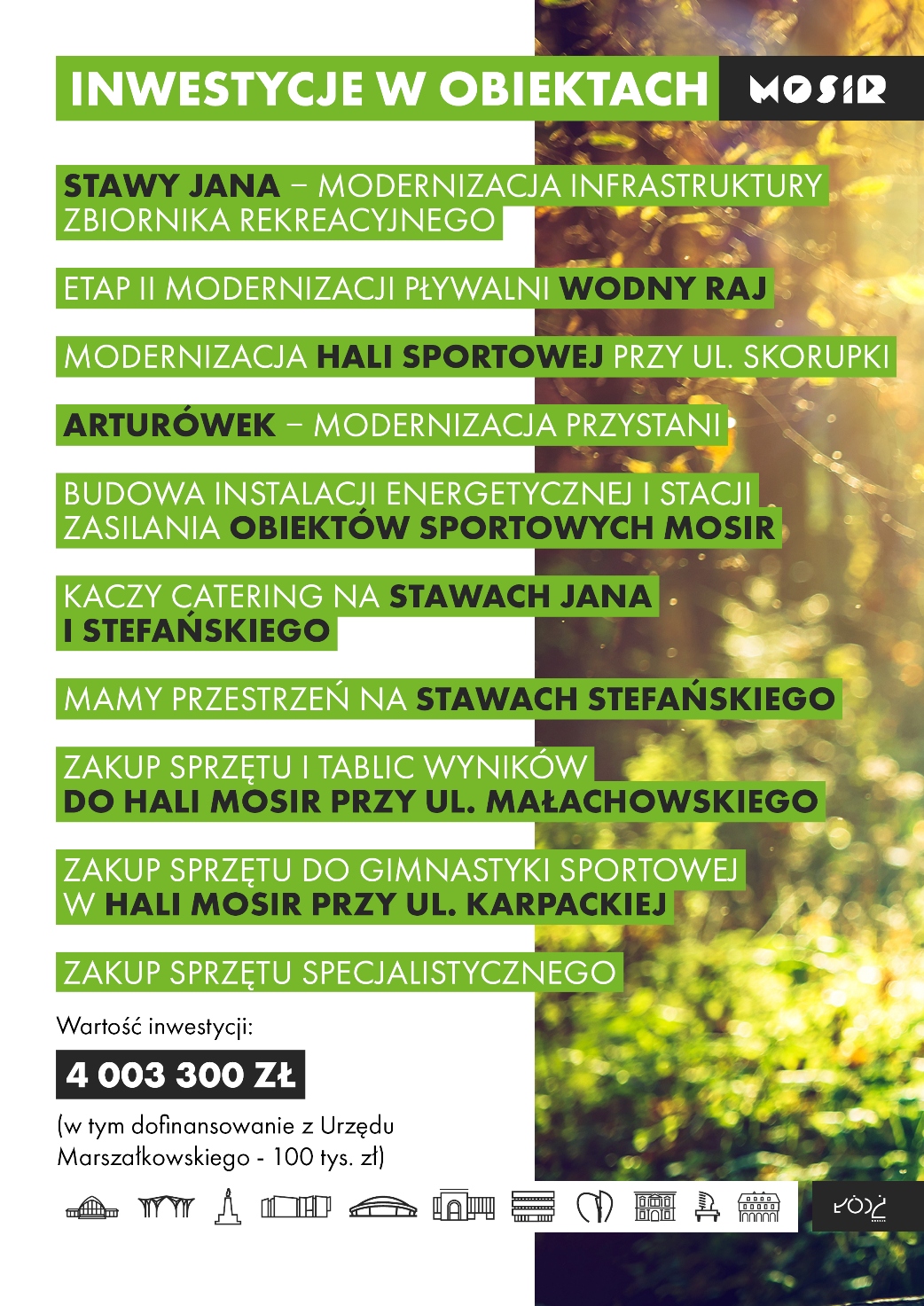 Inwestycje w obiektach MOSiR Łódź
